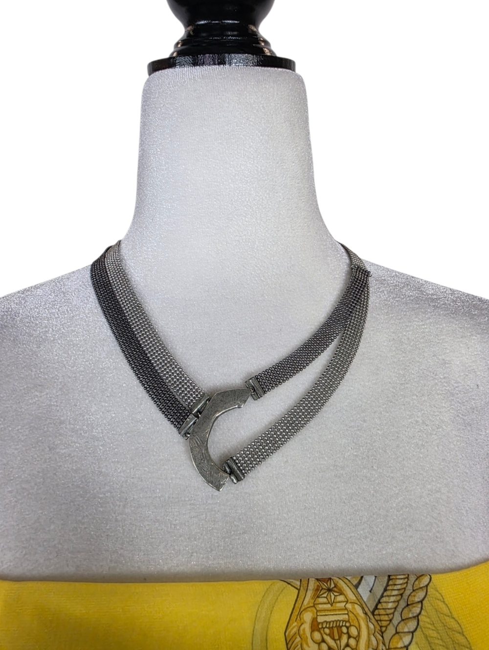 Anne-Marie Chagnon silver tone mesh modernist art  Necklace